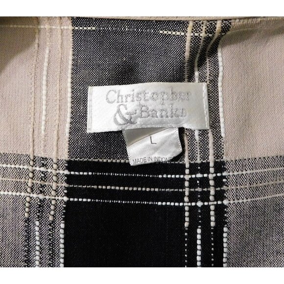 Christopher & Banks Shirt Jacket L Black Tan Bold Plaid Long Sleeve 100% Cotton - Picture 6 of 9